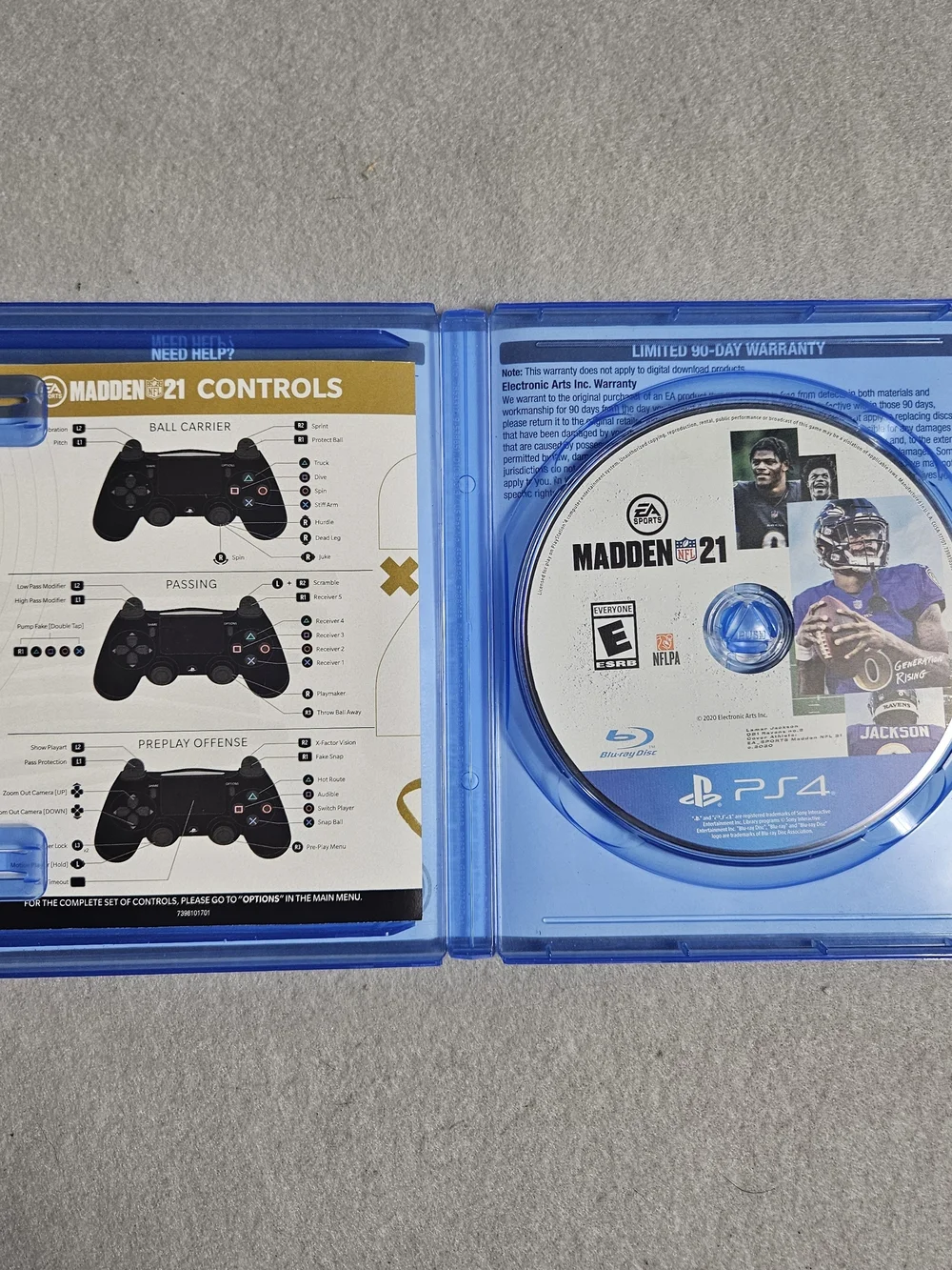 EA Sports Madden NFL 21 PS4 PlayStation 4 Video Game CIB Lamar Jackson Football